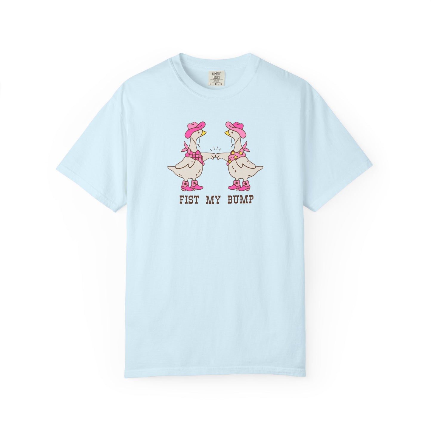 Funny Western Goose T-Shirt in Chambray — "Fist My Bump" silly graphic tee
