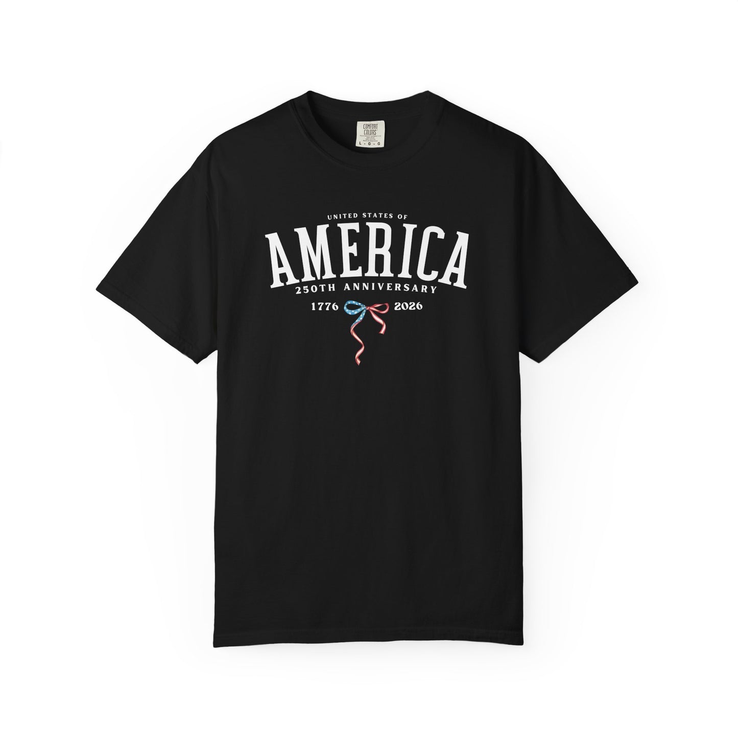America 250th Anniversary T-Shirt in Black — vintage garment-dyed patriotic tee