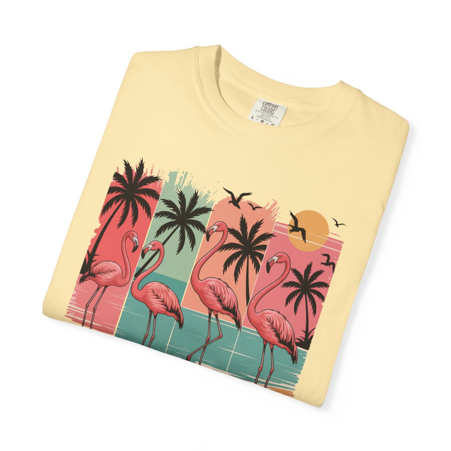 Flamingo Sunset T-Shirt — Tropical Beach Palm Graphic Tee