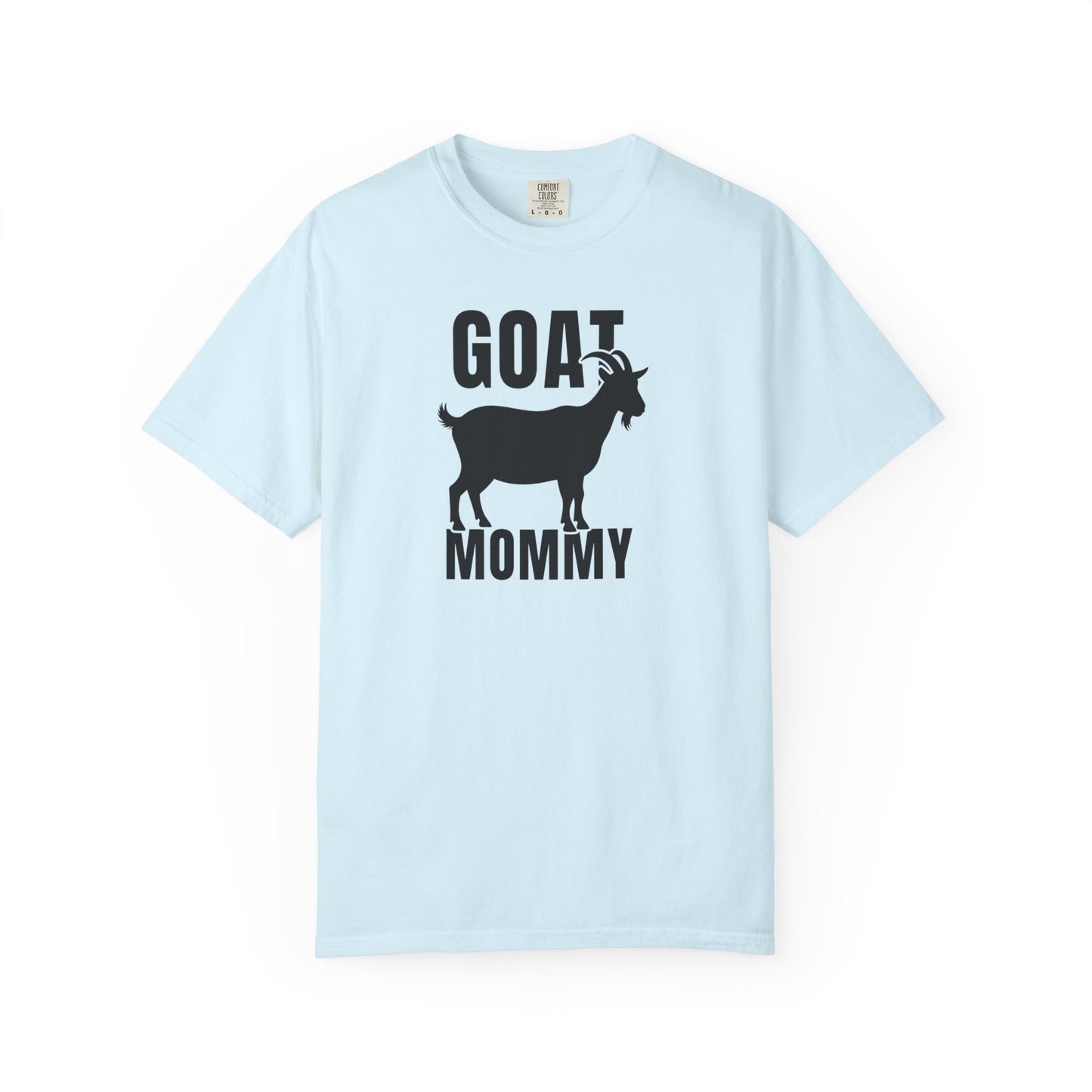 Goat Mommy funny goat mom graphic tee in Chambray — Comfort Colors garment-dyed farm mom shirt