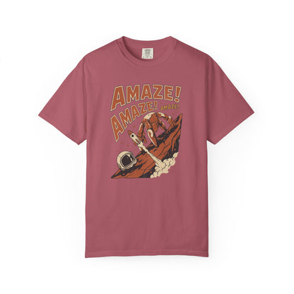 Amaze Rocky Comfort Colors Shirt in Crimson – sci-fi graphic tee, soft garment-dyed unisex fit
