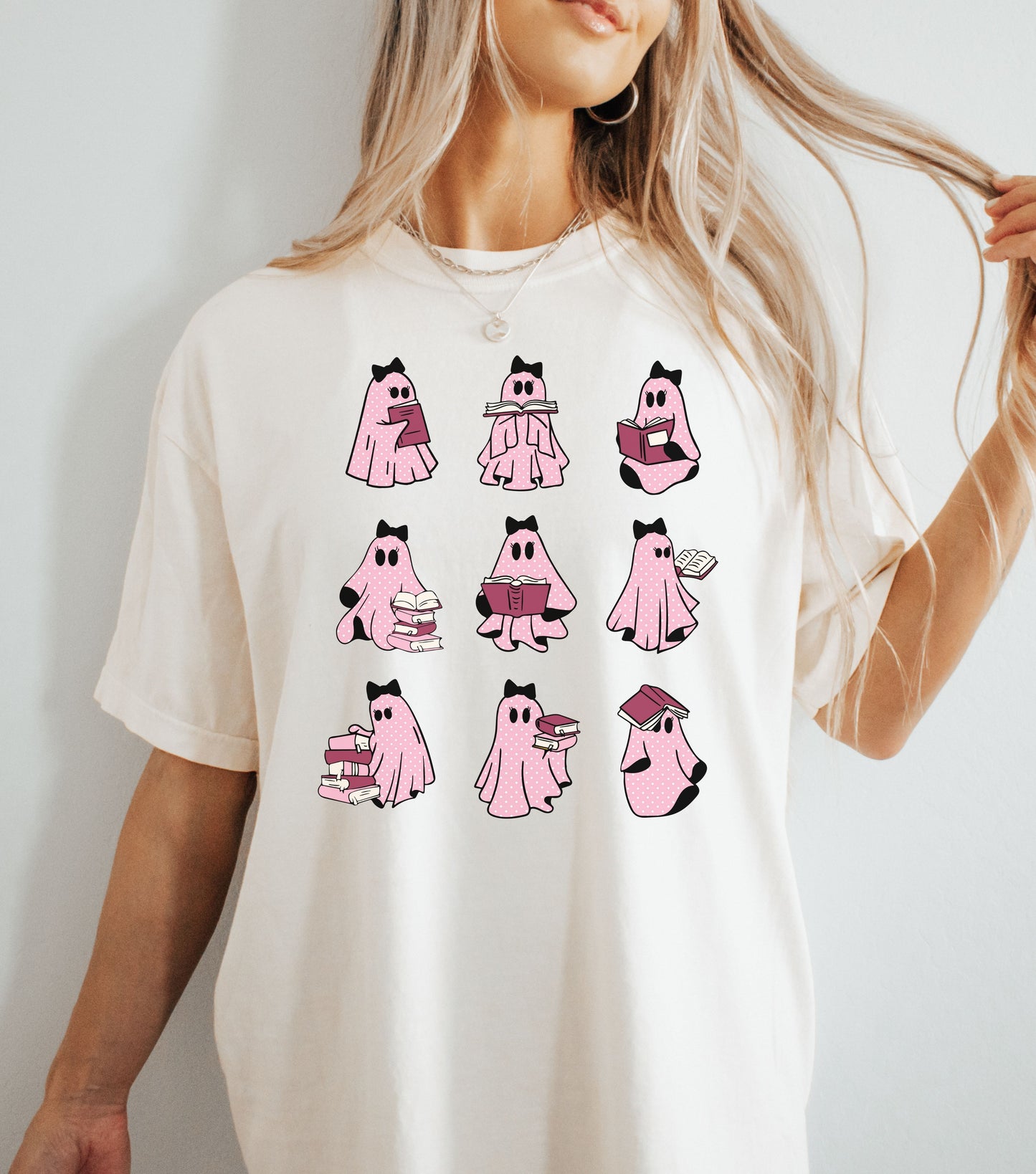 Pink Ghosts Reading Books T-shirt