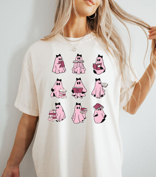 Pink Ghosts Reading Books T-shirt