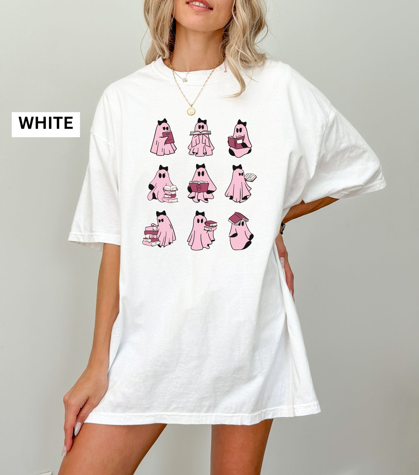 Pink Ghosts Reading Books T-shirt