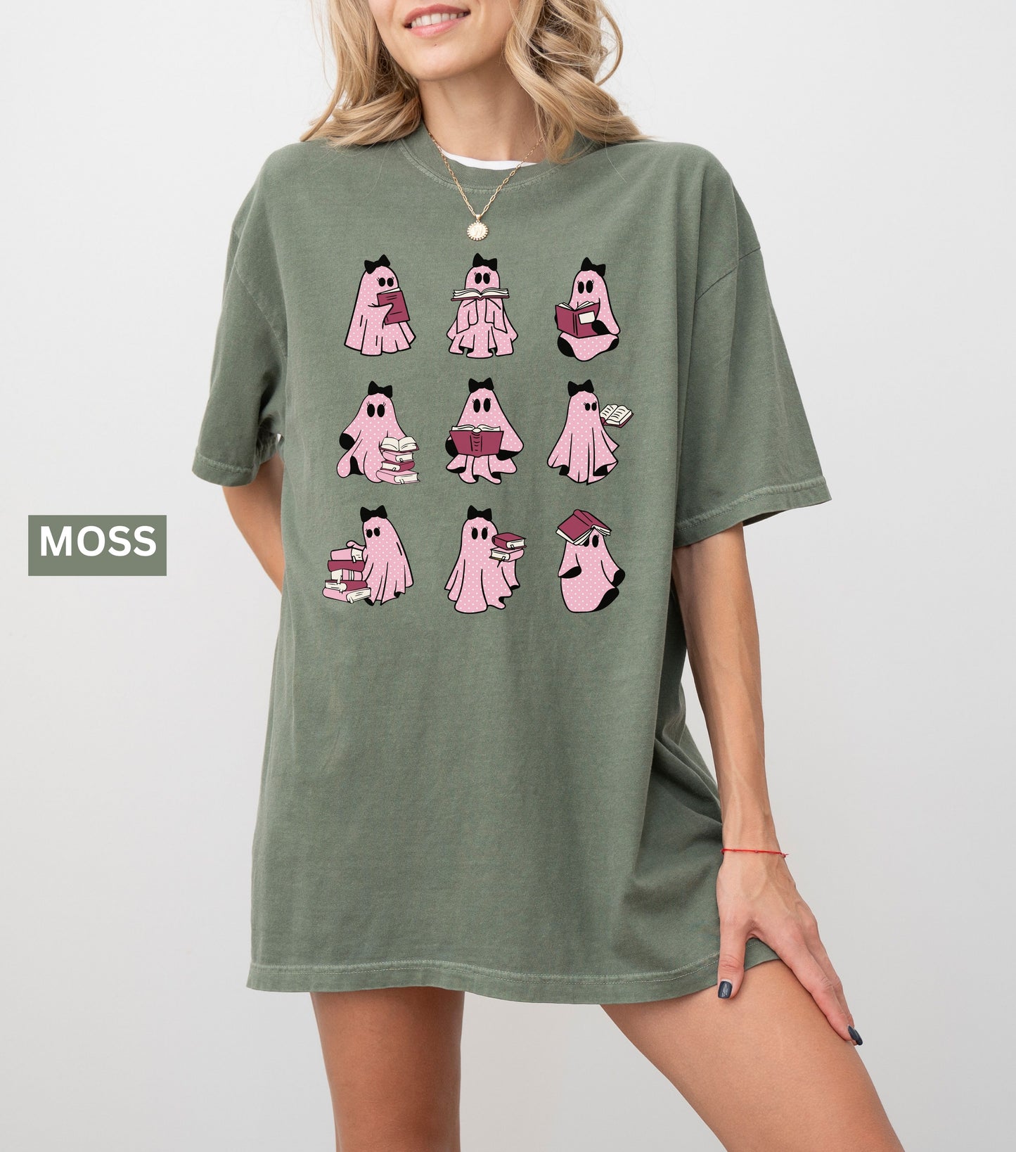 Pink Ghosts Reading Books T-shirt
