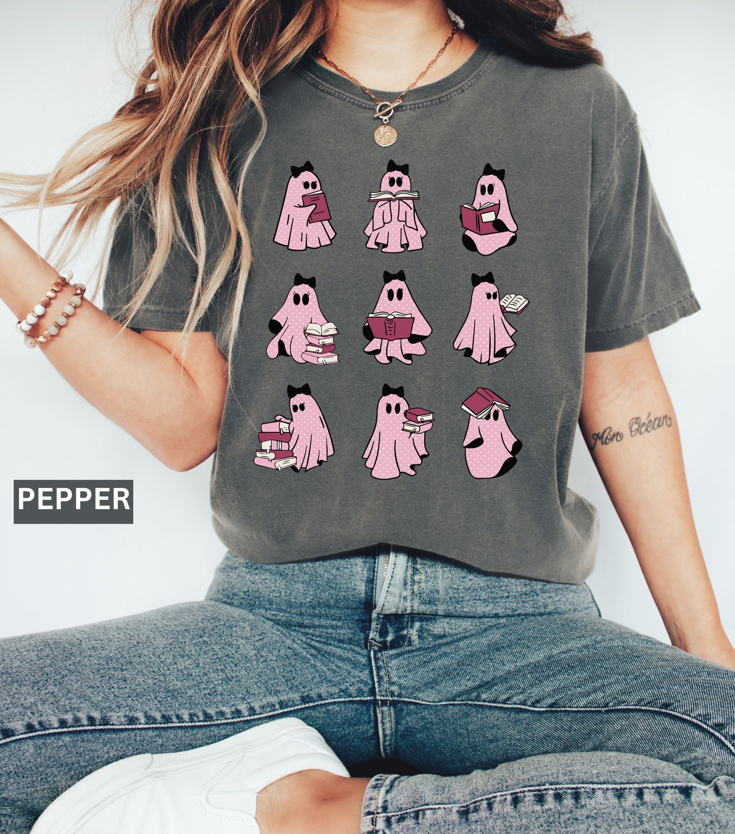 Pink Ghosts Reading Books T-shirt