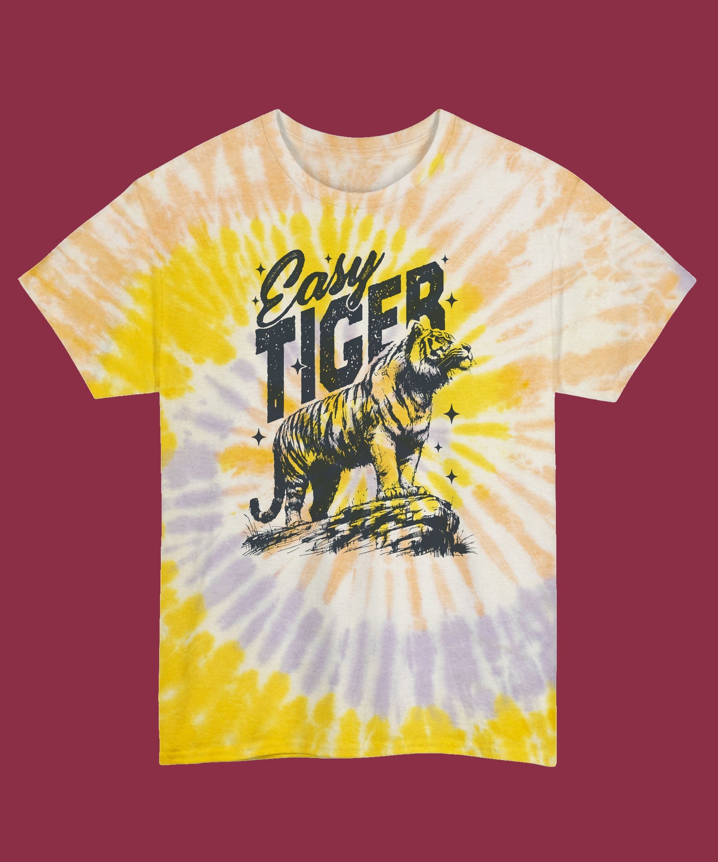 Easy Tiger Unisex Tie Dye Tee, Retro Graphic Shirt, Festival Wear, Summer Outfit, Gift for Nature Lovers, Handmade Clothing