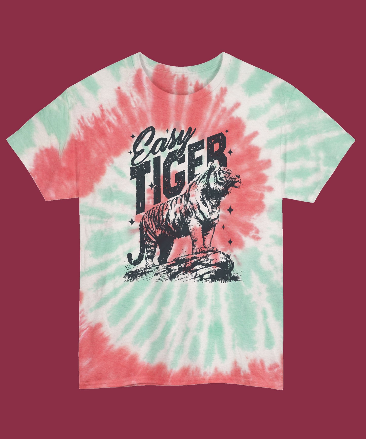 Easy Tiger Unisex Tie Dye Tee, Retro Graphic Shirt, Festival Wear, Summer Outfit, Gift for Nature Lovers, Handmade Clothing