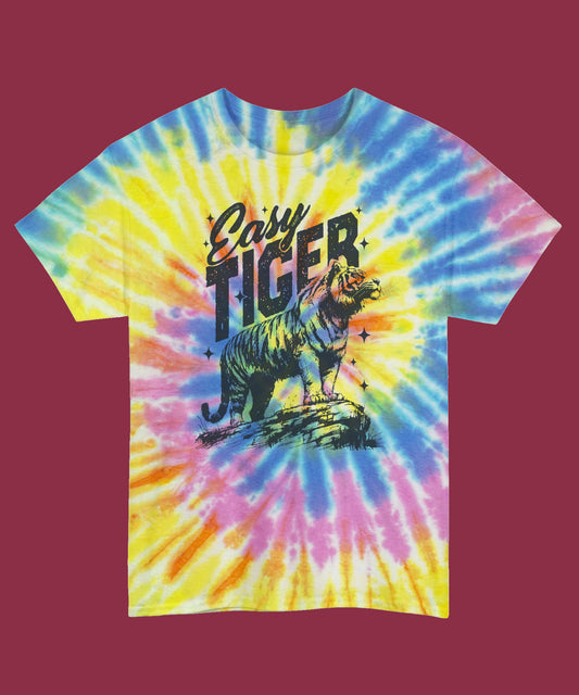 Easy Tiger Unisex Tie Dye Tee, Retro Graphic Shirt, Festival Wear, Summer Outfit, Gift for Nature Lovers, Handmade Clothing