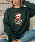 Cozy Faux Patchwork Snowman Christmas Sweatshirt