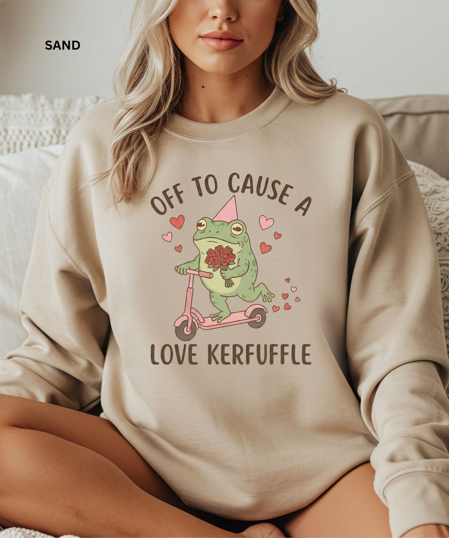 Off to Cause a Love Kerfuffle Funny Frog Sweatshirt