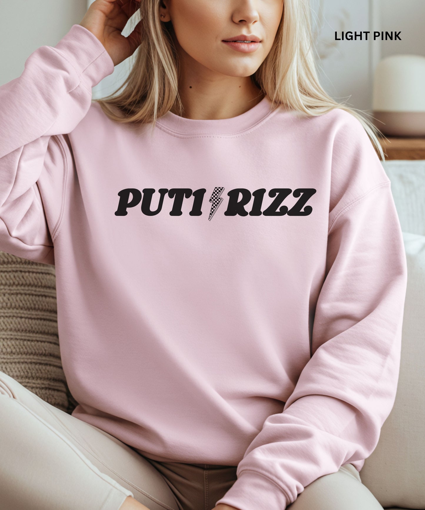 Puti Rizz Funny Statement Sweatshirt – Bold Graphic Checkerboard Pullover