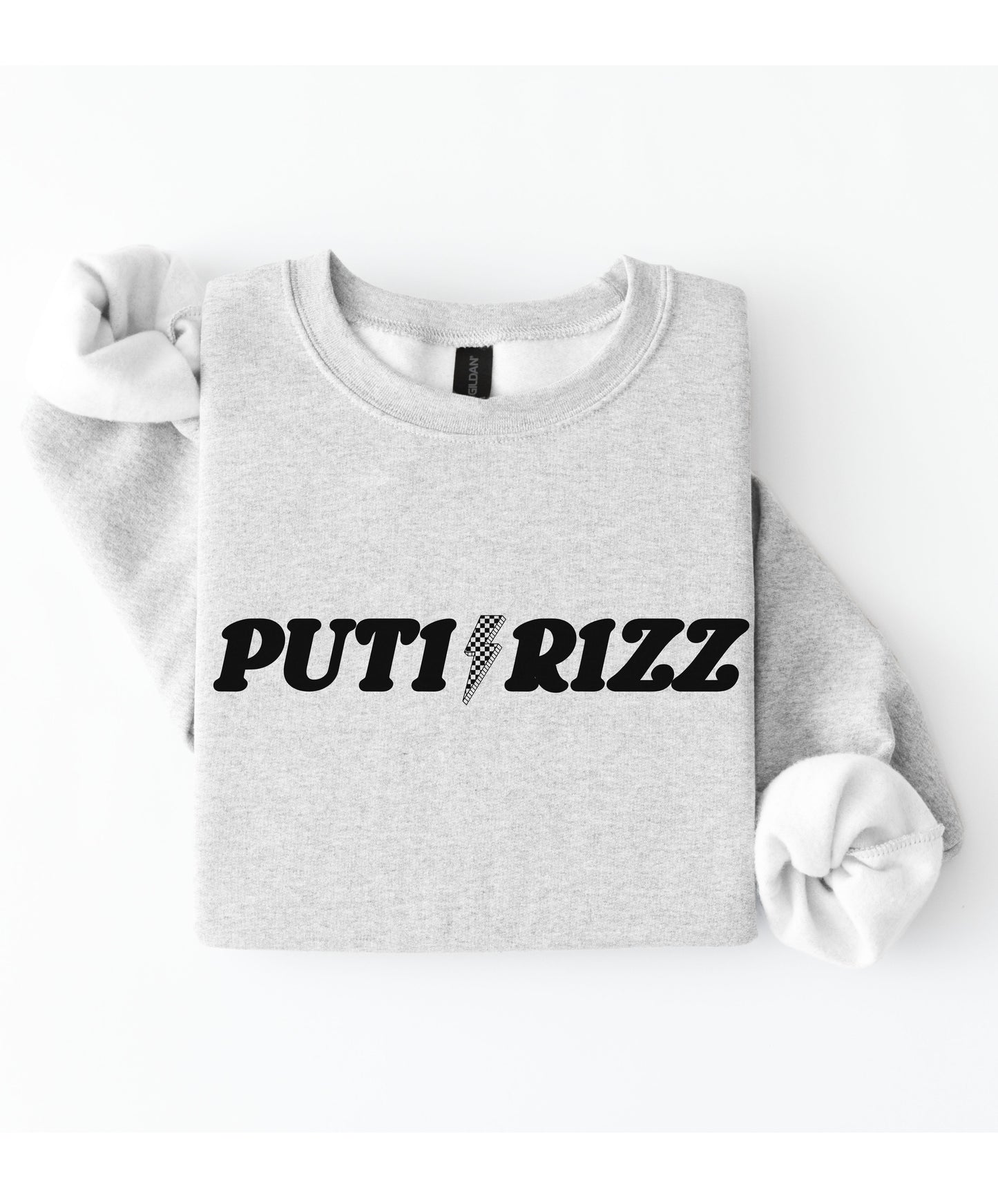 Puti Rizz Funny Statement Sweatshirt – Bold Graphic Checkerboard Pullover