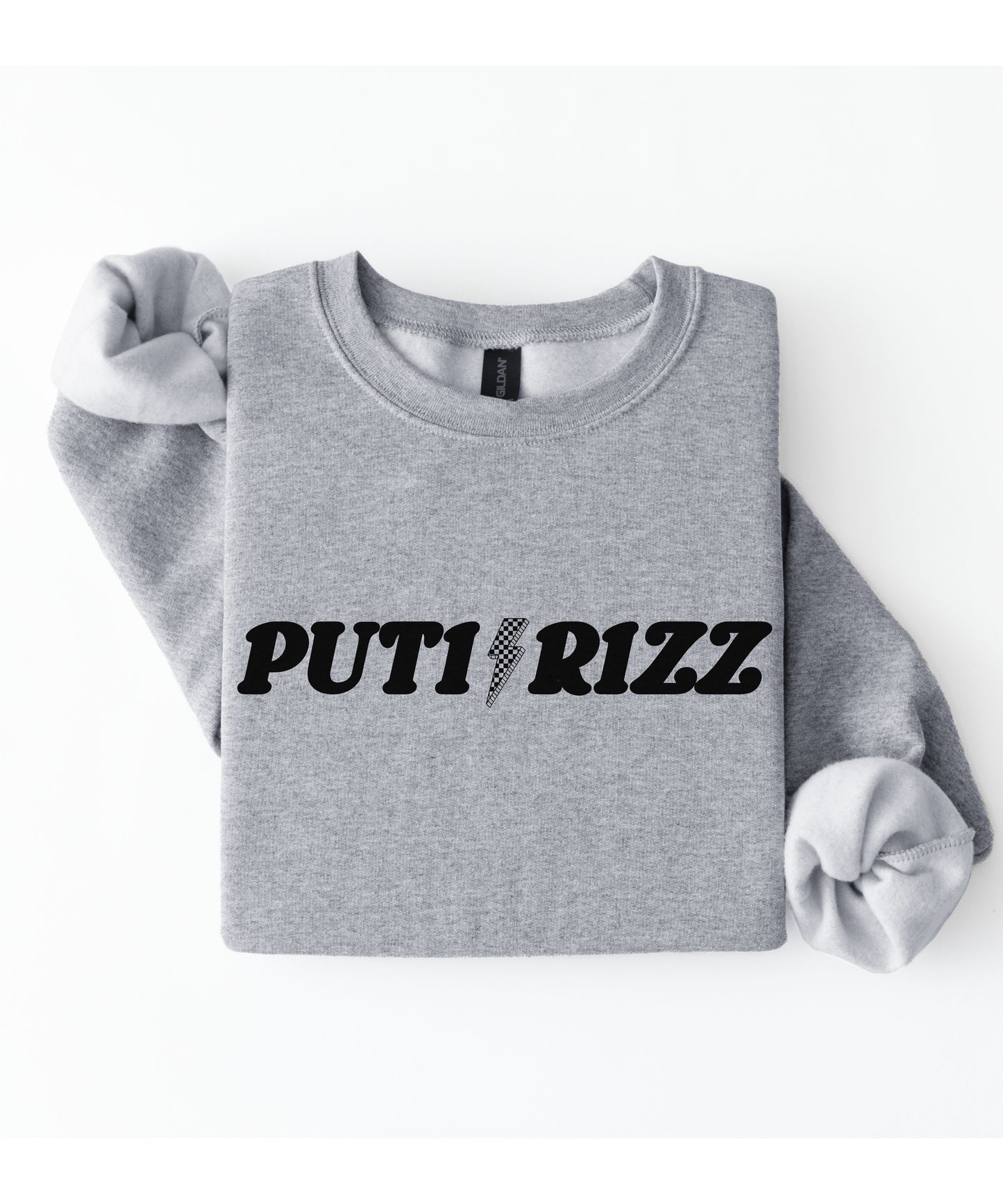 Puti Rizz Funny Statement Sweatshirt – Bold Graphic Checkerboard Pullover