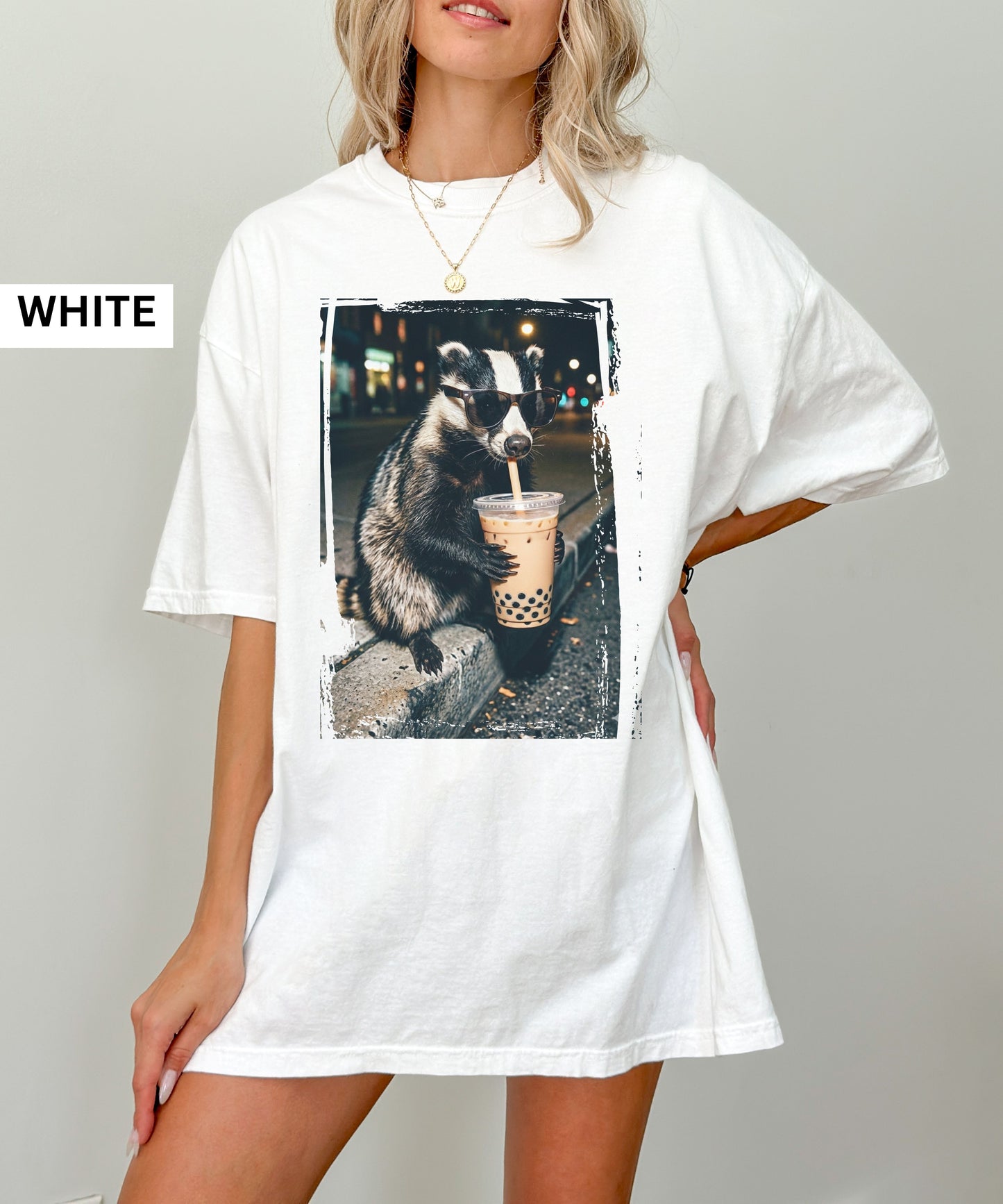 Cool Raccoon Drinking Boba T-Shirt