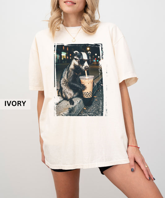 Cool Raccoon Drinking Boba T-Shirt