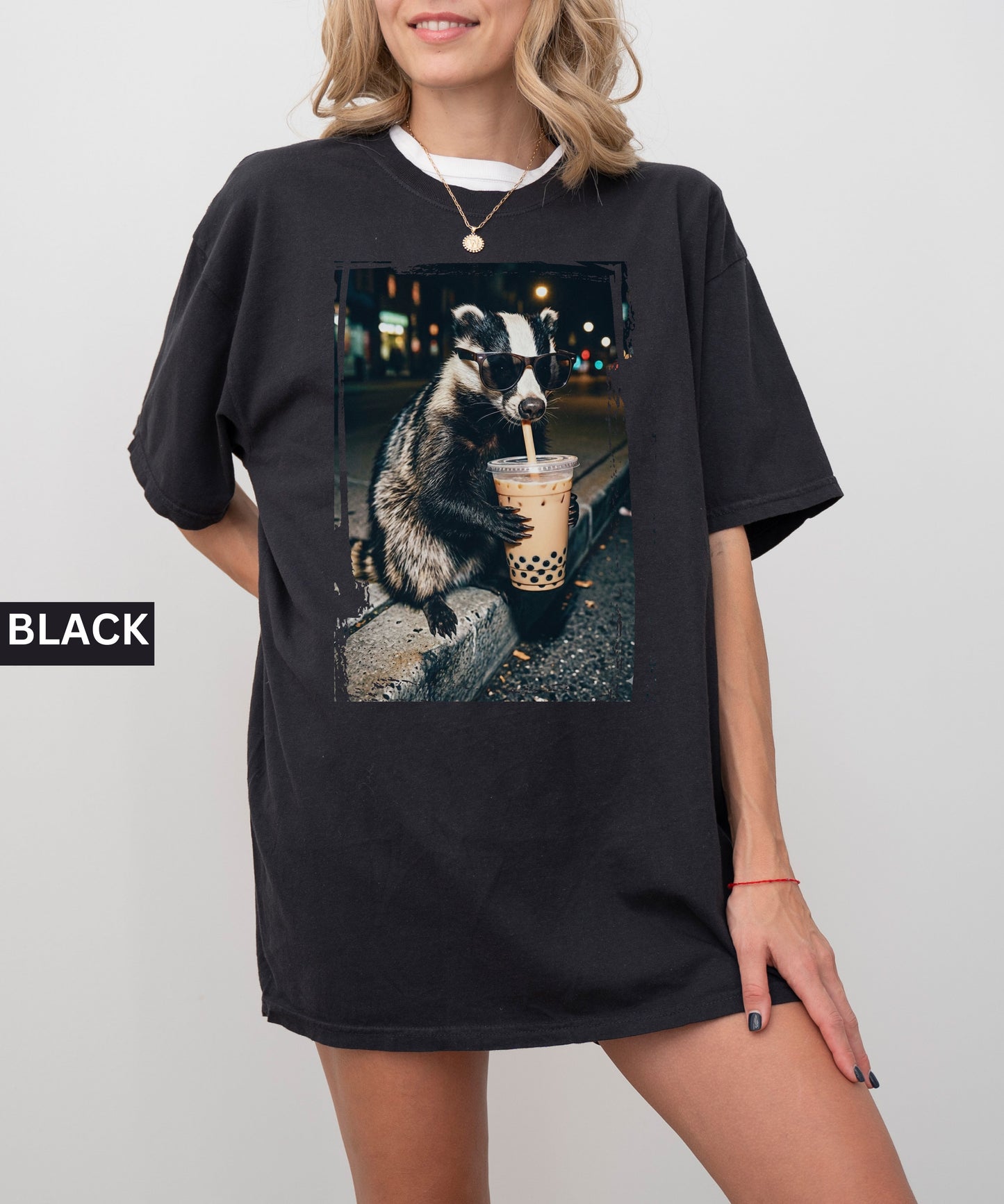 Cool Raccoon Drinking Boba T-Shirt