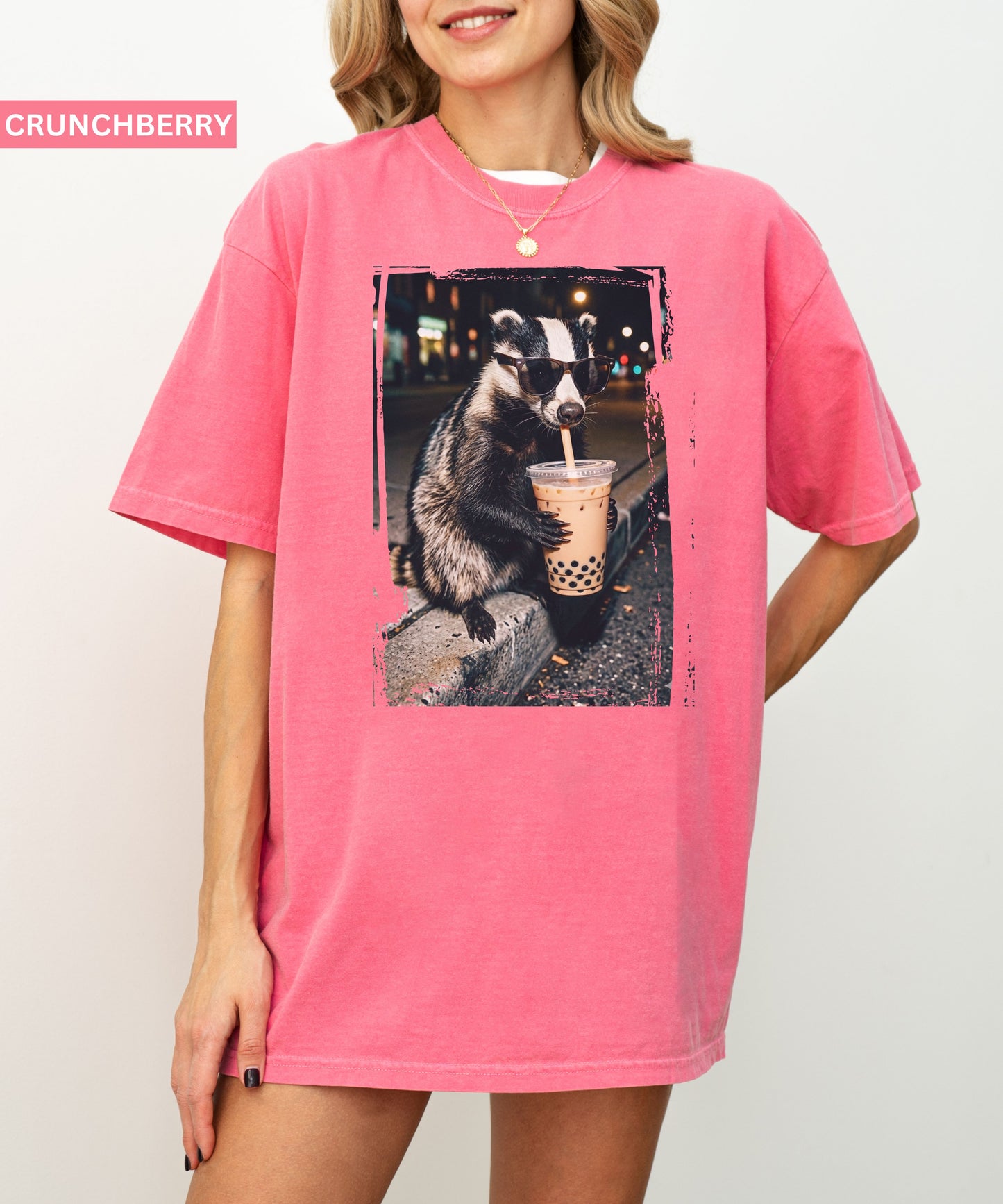 Cool Raccoon Drinking Boba T-Shirt