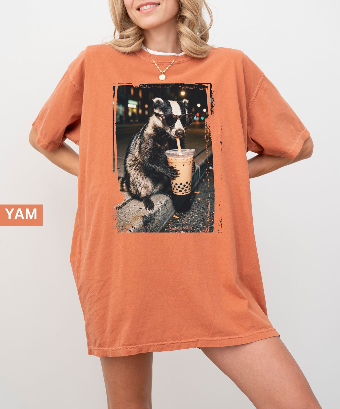 Cool Raccoon Drinking Boba T-Shirt