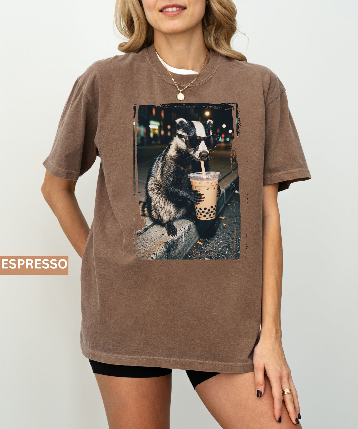 Cool Raccoon Drinking Boba T-Shirt