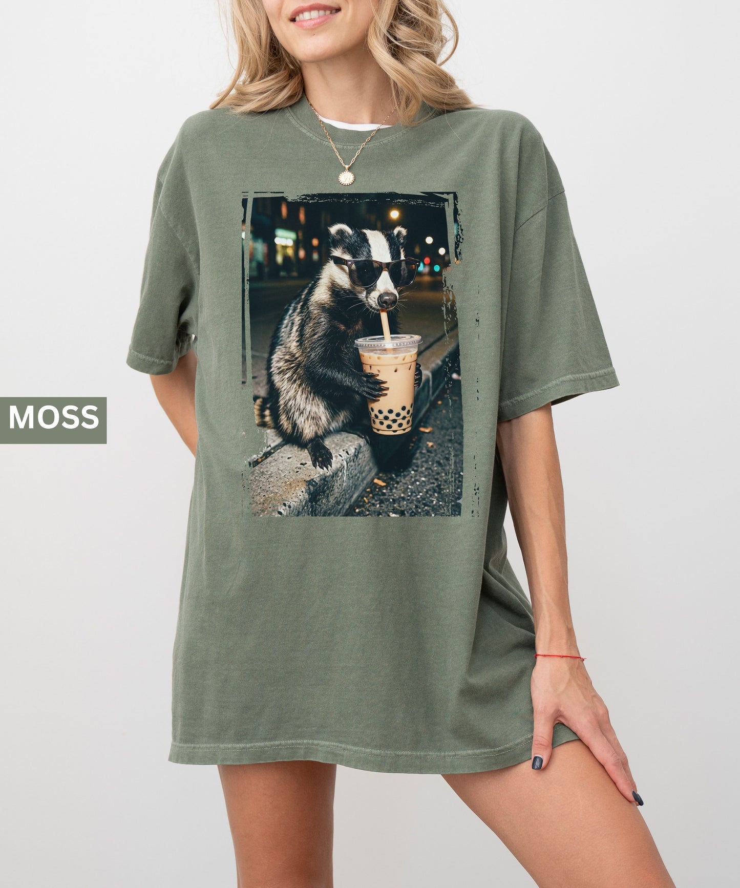 Cool Raccoon Drinking Boba T-Shirt