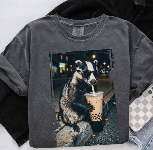 Cool Raccoon Drinking Boba T-Shirt