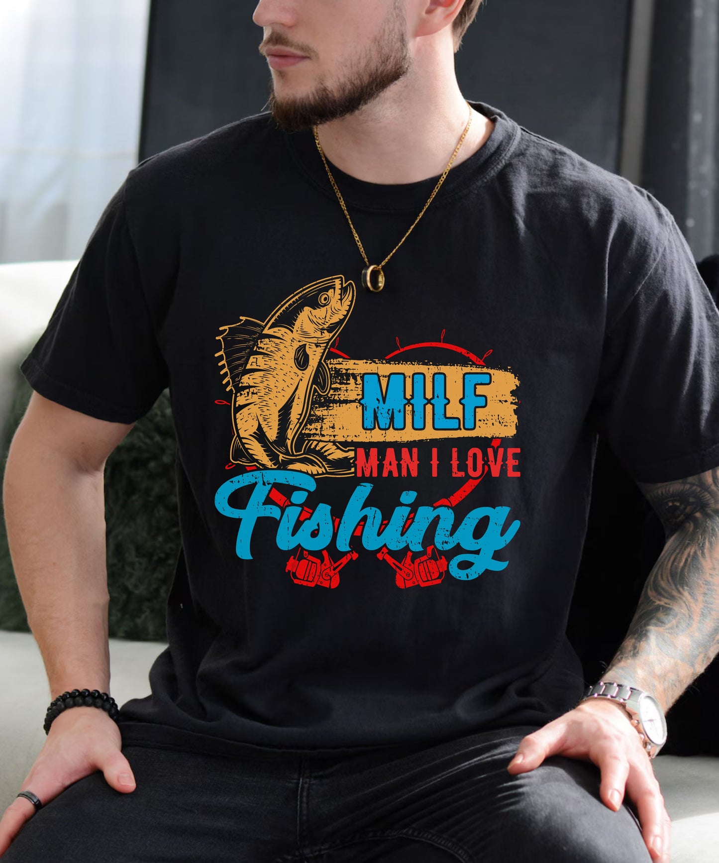 Fishing T-Shirt — "MILF: Man I Love Fishing" Retro Fish Graphic