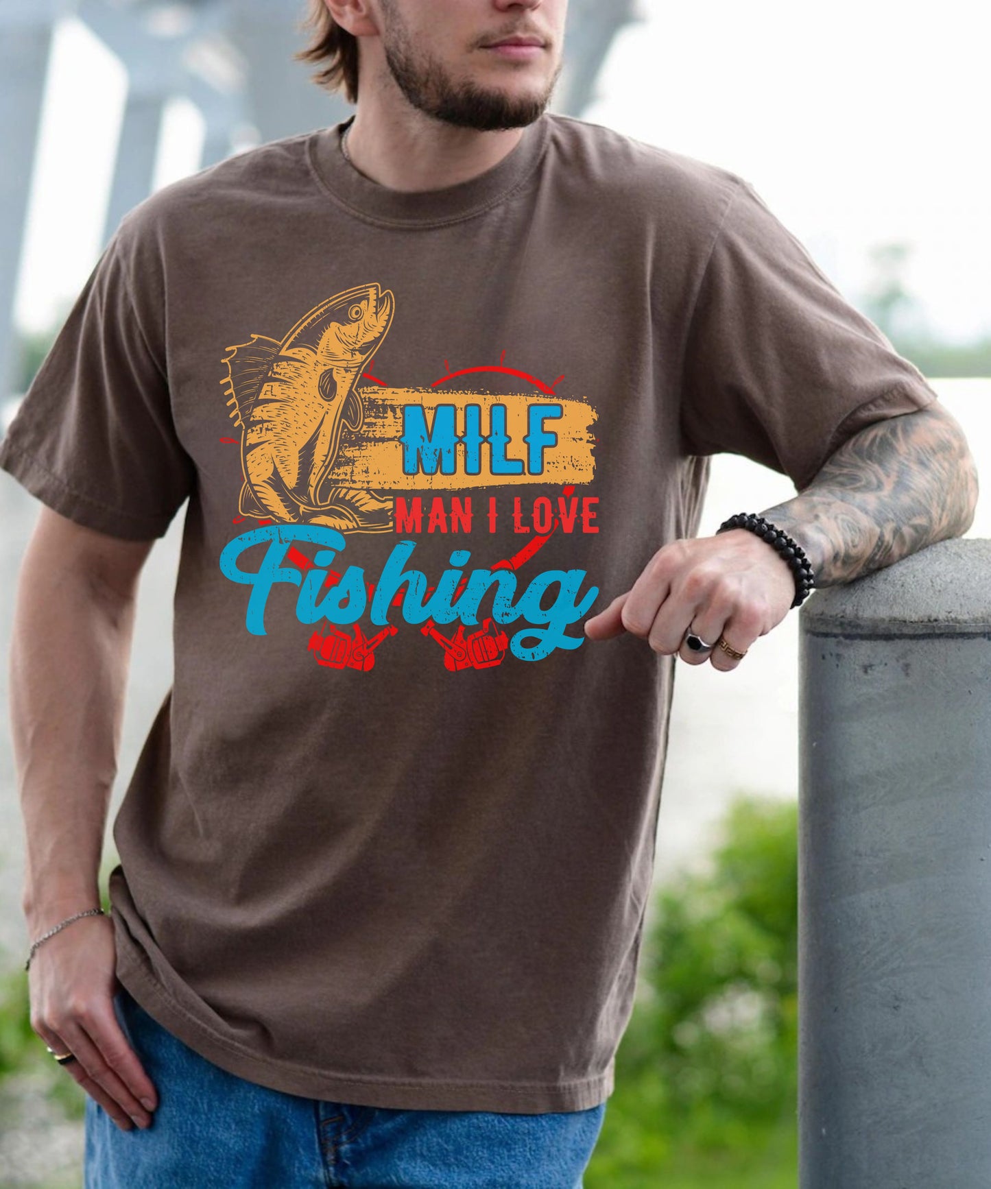 Fishing T-Shirt — "MILF: Man I Love Fishing" Retro Fish Graphic