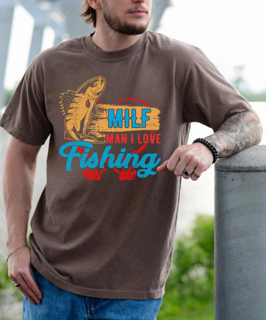 Fishing T-Shirt — "MILF: Man I Love Fishing" Retro Fish Graphic