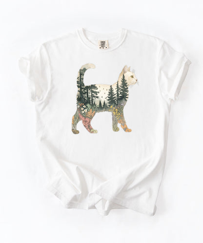 Nature Cat Silhouette Forest Art T‑Shirt