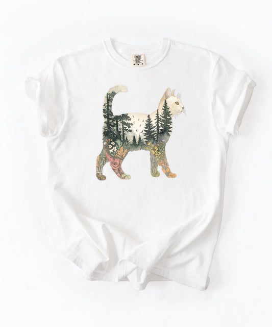Nature Cat Silhouette Forest Art T‑Shirt