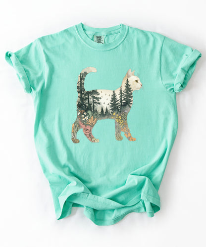 Nature Cat Silhouette Forest Art T‑Shirt