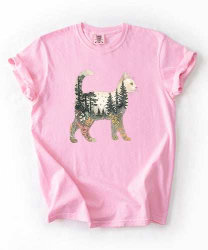 Nature Cat Silhouette Forest Art T‑Shirt