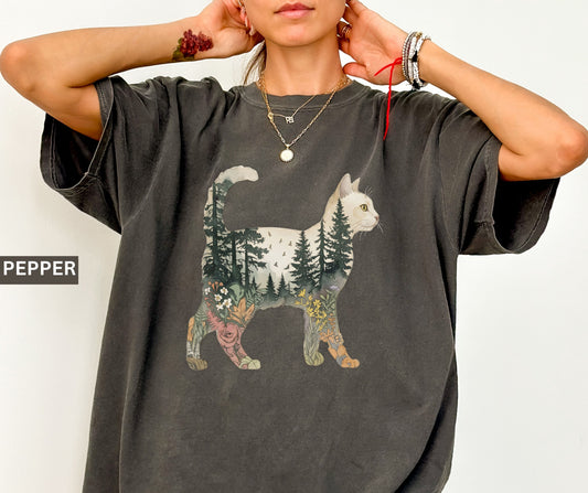 Nature Cat Silhouette Forest Art T‑Shirt