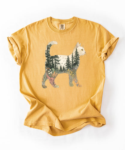 Nature Cat Silhouette Forest Art T‑Shirt