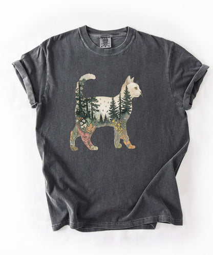 Nature Cat Silhouette Forest Art T‑Shirt