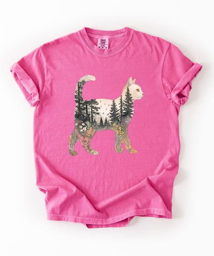 Nature Cat Silhouette Forest Art T‑Shirt