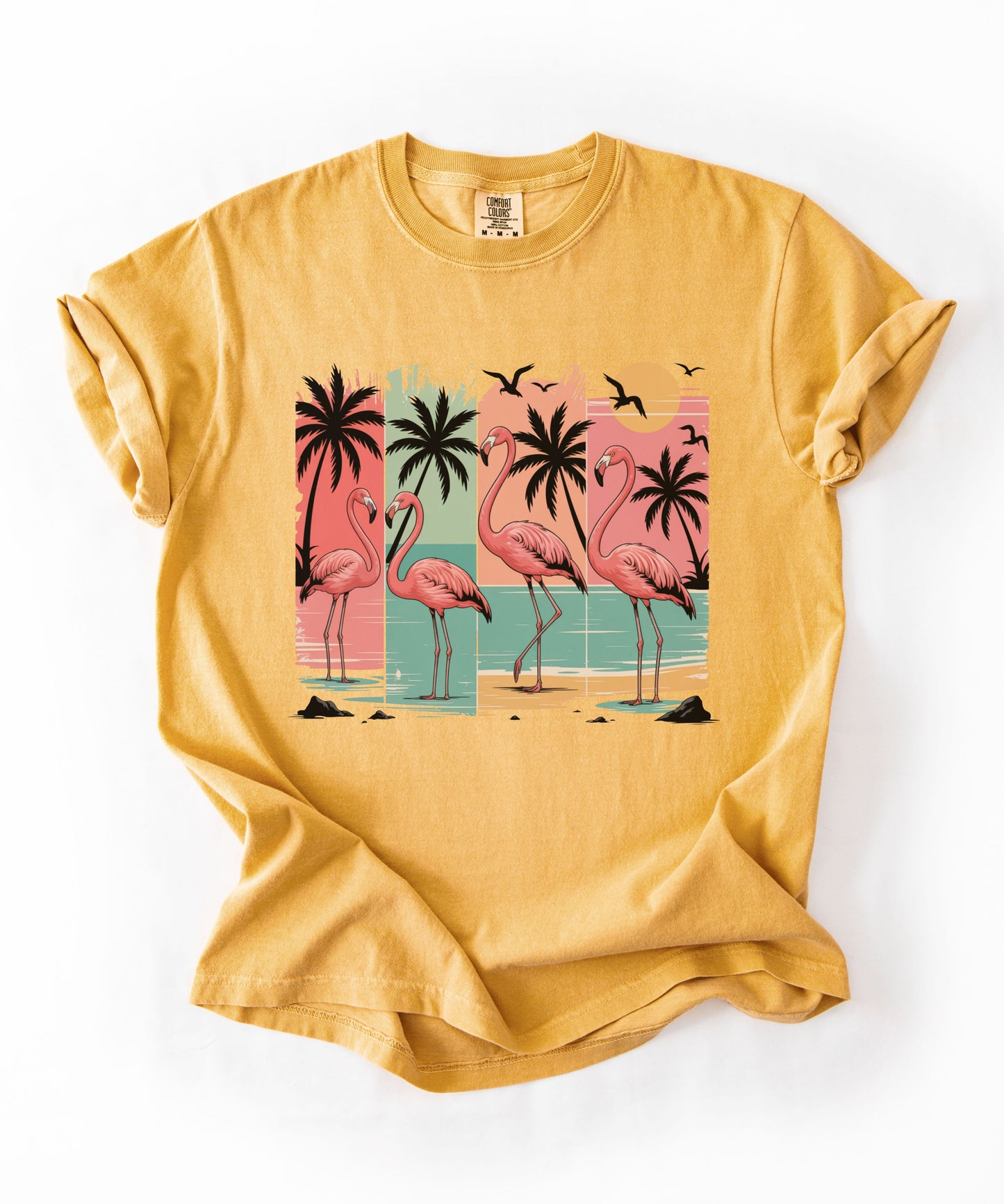 Flamingo Sunset T-Shirt — Tropical Beach Palm Graphic Tee