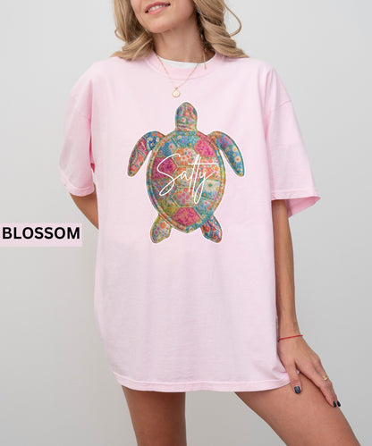 Salty Sea Turtle T-Shirt Faux Patchwork