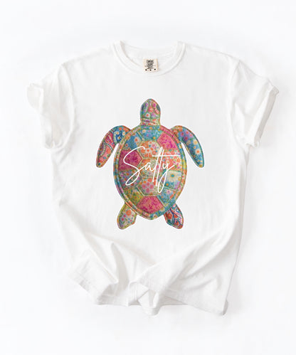 Salty Sea Turtle T-Shirt Faux Patchwork