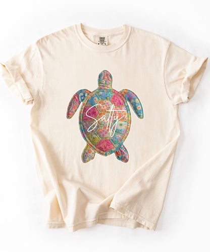 Salty Sea Turtle T-Shirt Faux Patchwork