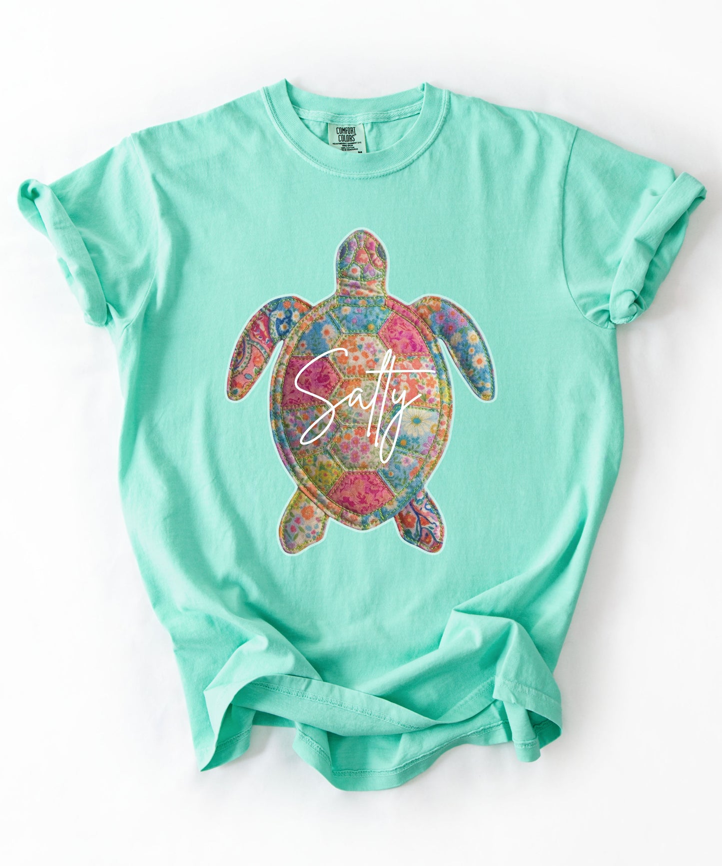 Salty Sea Turtle T-Shirt Faux Patchwork