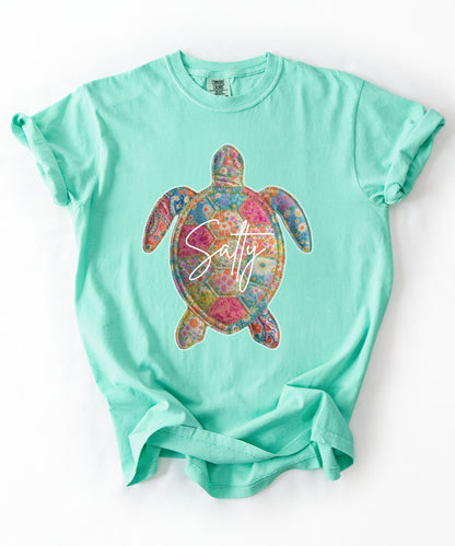 Salty Sea Turtle T-Shirt Faux Patchwork