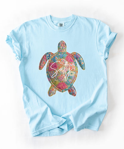 Salty Sea Turtle T-Shirt Faux Patchwork