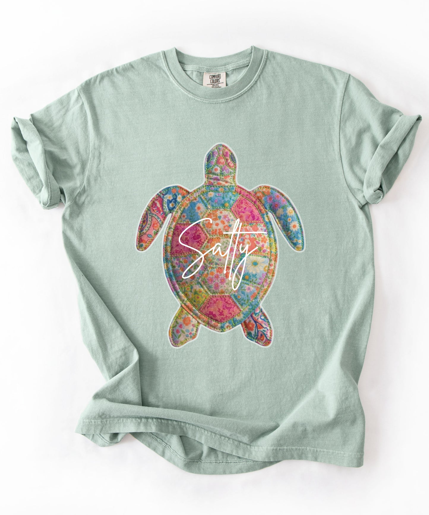 Salty Sea Turtle T-Shirt Faux Patchwork