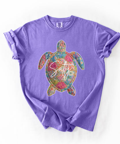 Salty Sea Turtle T-Shirt Faux Patchwork