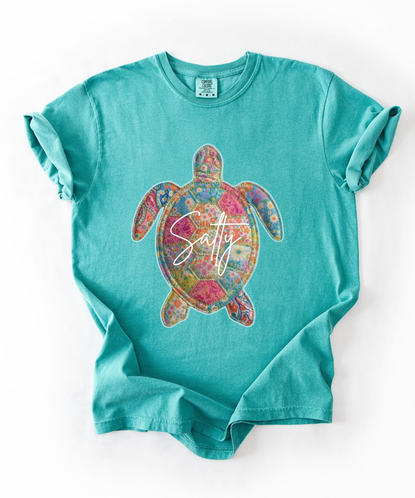 Salty Sea Turtle T-Shirt Faux Patchwork
