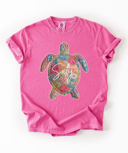 Salty Sea Turtle T-Shirt Faux Patchwork