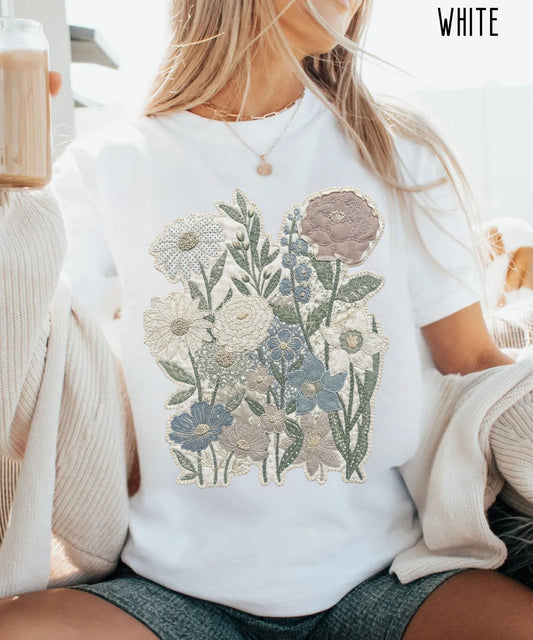 Vintage Floral Faux Patchwork T-Shirt