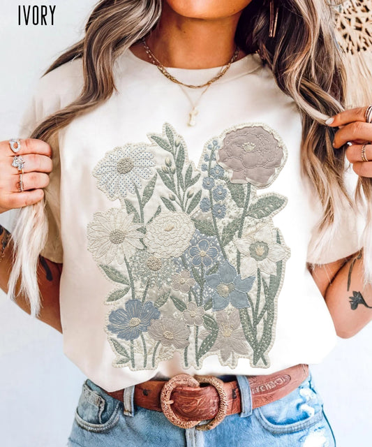 Vintage Floral Faux Patchwork T-Shirt